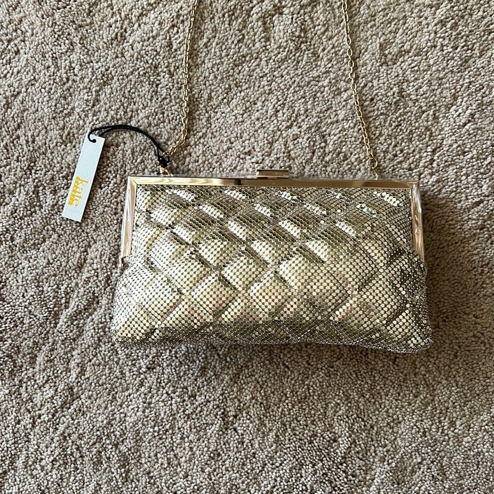 Kate Landry clutch with gold tone chain strap
